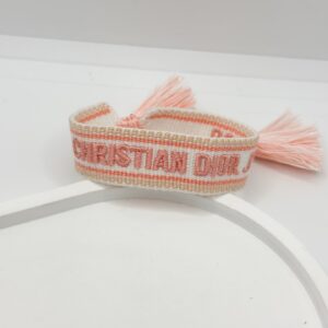 Pulsera De Tela Christhian Dior Blanco Con Rosado - Imagen 1