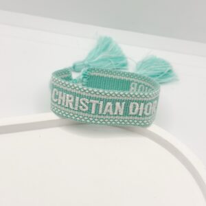 Pulsera De Tela Christhian Dior Turquesa Con Blanco - Imagen 1