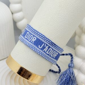 Pulsera De Tela Christhian Dior Celeste Con Blanco - Imagen 1